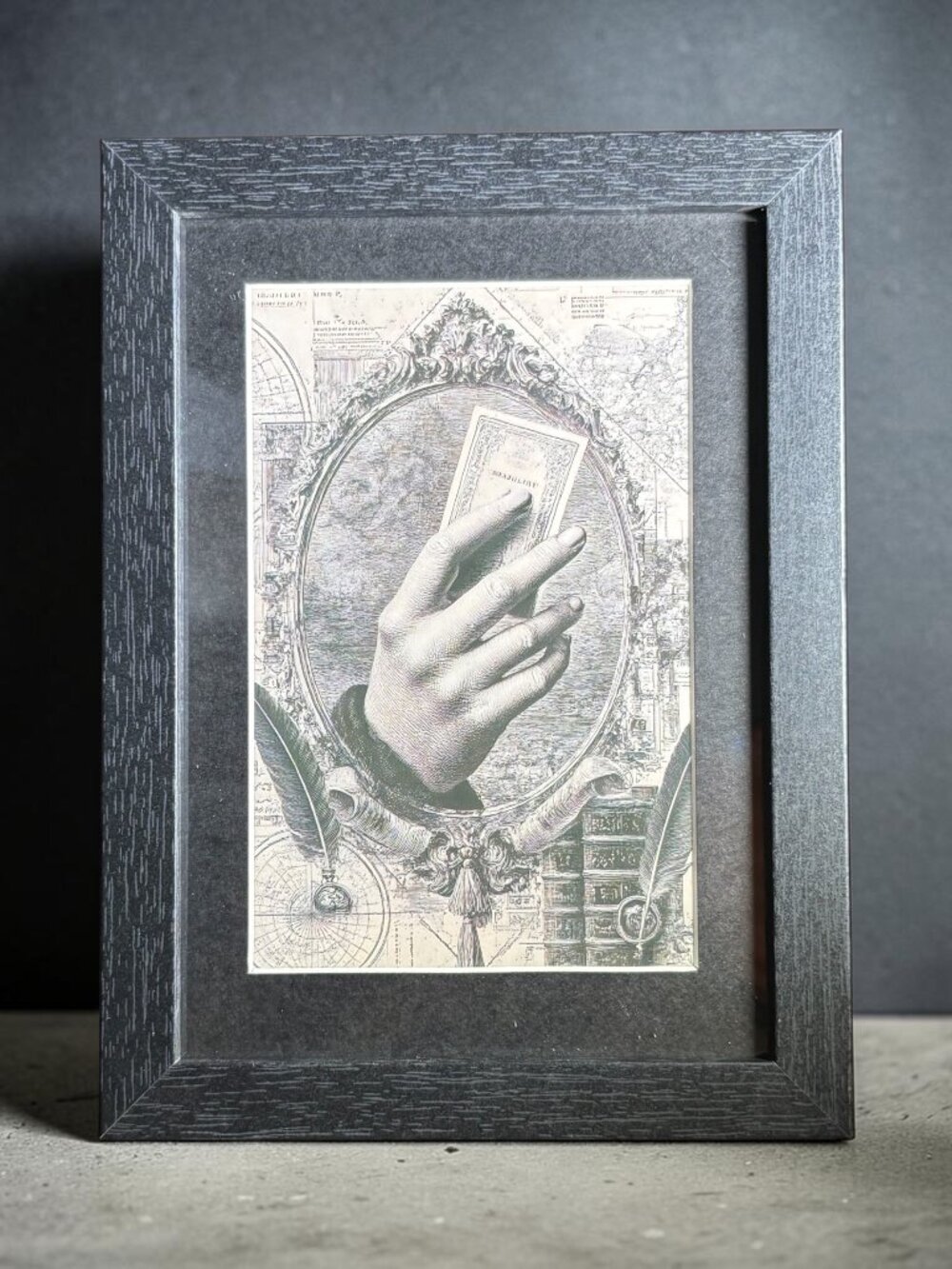 Vintage Hand & Mirror Framed Art Print | 5x7